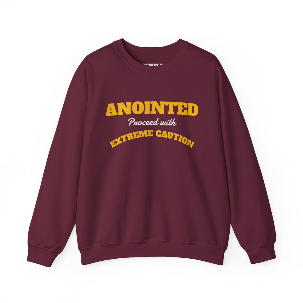 Crewneck Sweatshirt – "ANOINTED Proceed With EXTREME Caution!!" Christian Graphic