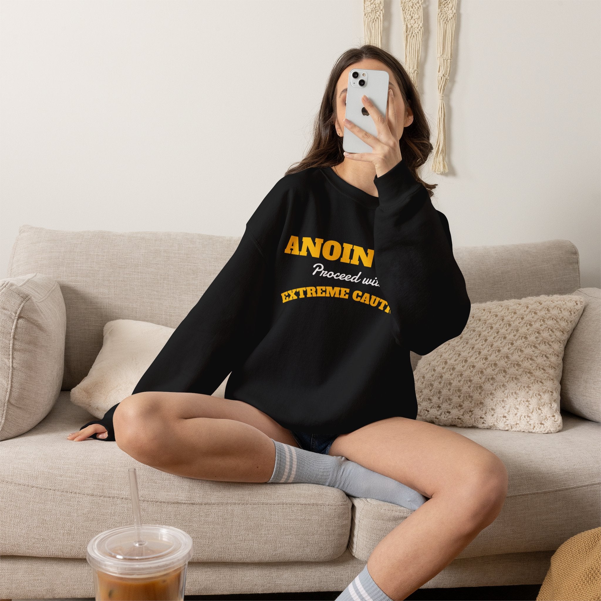 Crewneck Sweatshirt – "ANOINTED Proceed With EXTREME Caution!!" Christian Graphic