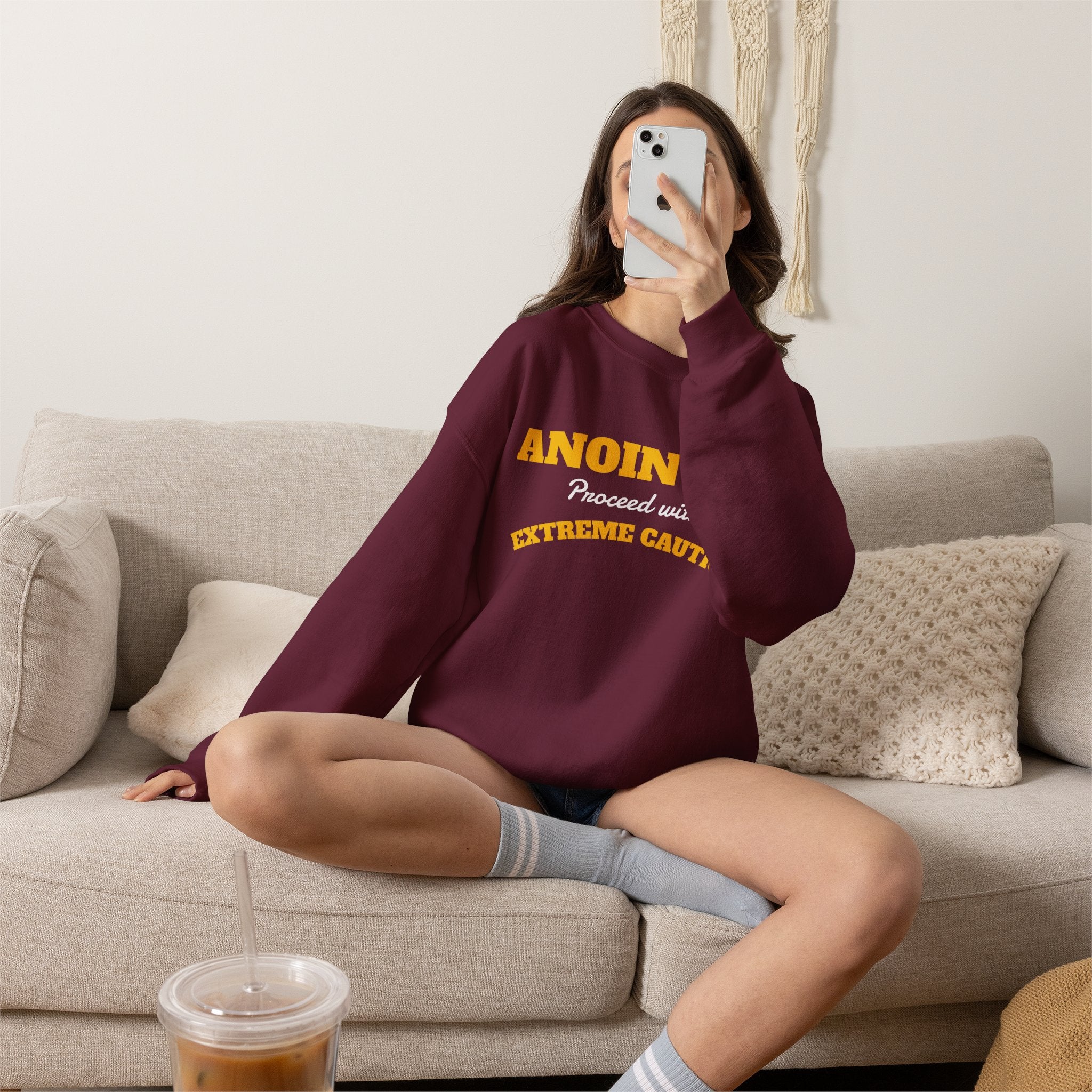 Crewneck Sweatshirt – "ANOINTED Proceed With EXTREME Caution!!" Christian Graphic