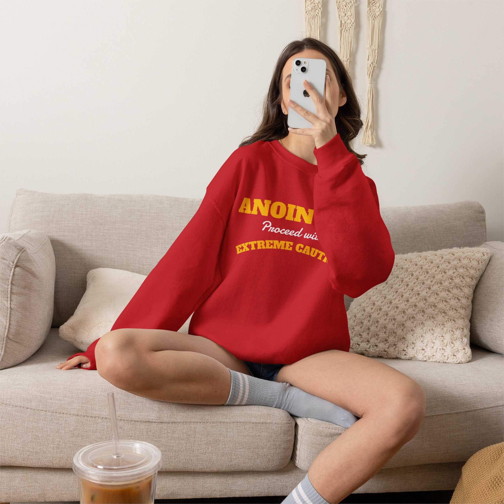 Crewneck Sweatshirt – "ANOINTED Proceed With EXTREME Caution!!" Christian Graphic
