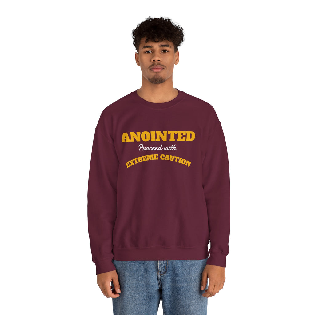 Crewneck Sweatshirt – "ANOINTED Proceed With EXTREME Caution!!" Christian Graphic